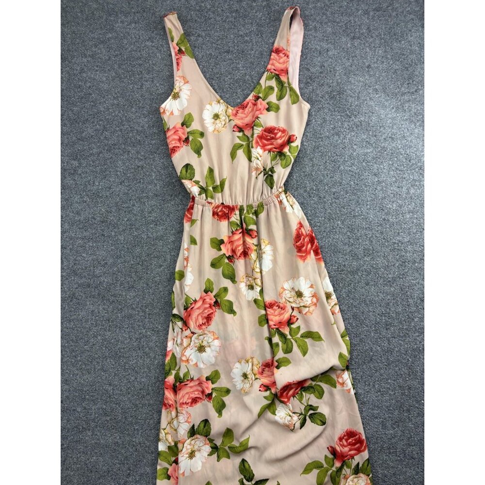 Show Me Your MuMu Dress Womens XXS Beige Pink Floral V Neck Maxi Sundress Boho